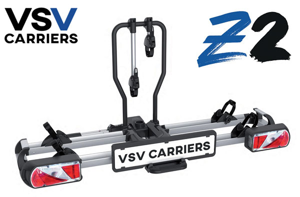 VSV Z2 XL - <b>ANCHE PER E-BIKE</b><br />Capacit 2 bici anche e-BIKE (+ 1 bici optional cod. BCVSVEXT3ZX). Carico Max 60 Kg. Peso articolo 17 Kg.  in acciaio e alluminio. Portabici pieghevole.  Funzione reclinabile per l'apertura del bagagliaio. Passo bici: qualsiasi misura fino a 1350 mm.<br />Presa 7/13 poli- SPECIALE CON SUPPORTI RUOTA MAGGIORATI